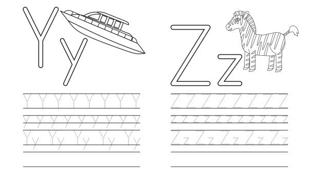 Writing practice of letters yz coloring book education for children vector illustration stock illustration