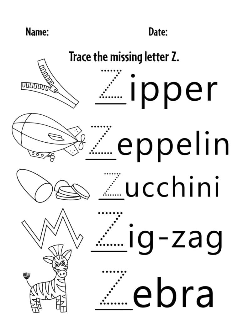 Free letter z worksheets for preschool â the hollydog blog