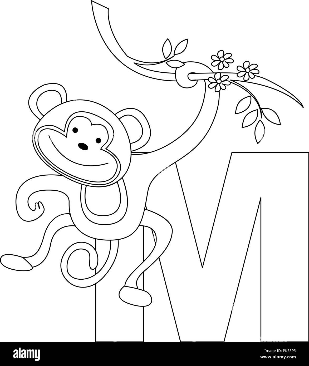 Animal alphabet coloring book illustration with outlined graphics to color stock vector image art