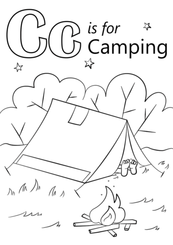 Letter c is for camping coloring page from letter c category select from printabâ camping coloring pages preschool coloring pages camping theme preschool