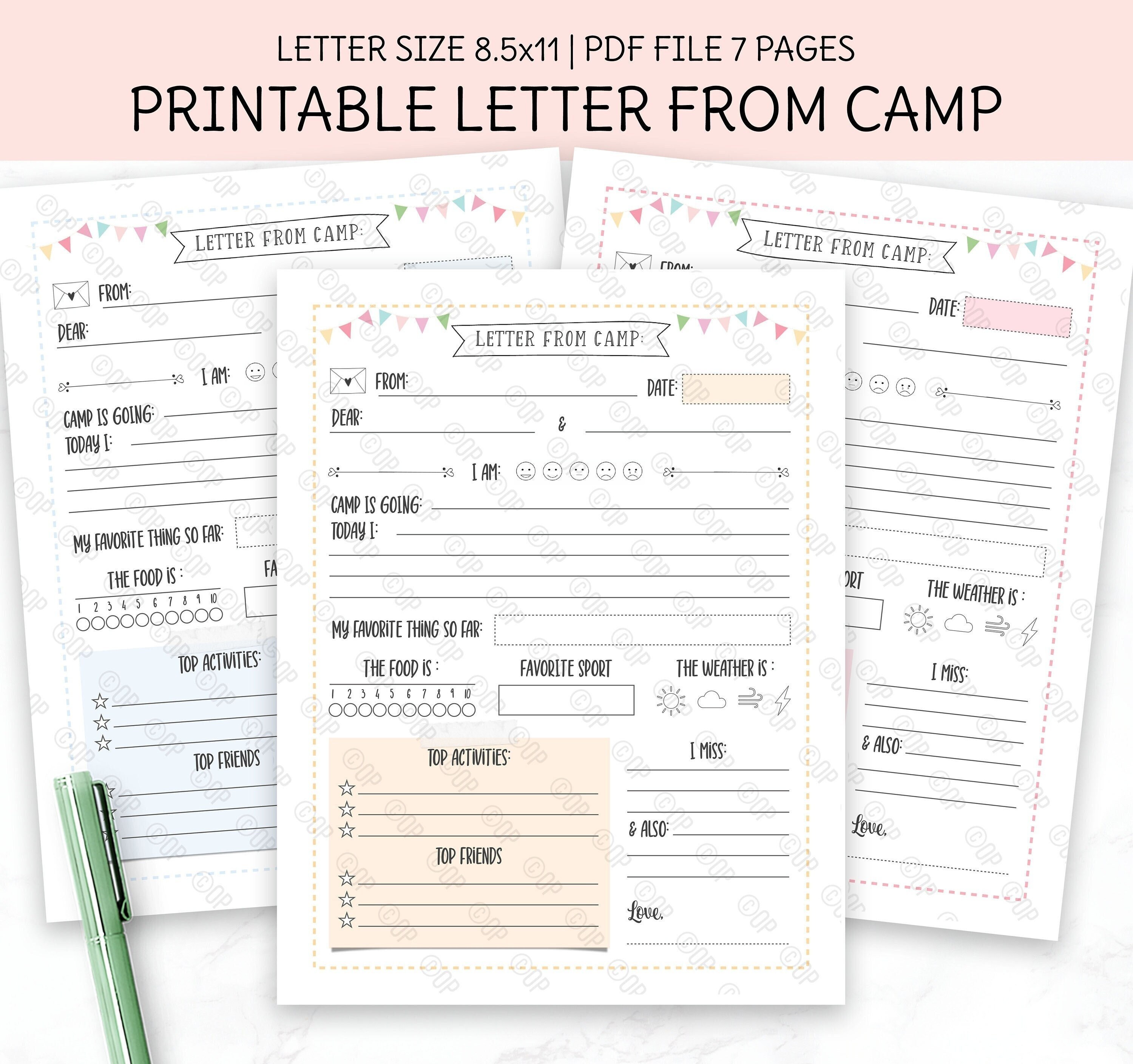 Letter from camp printable template summer camp stationery kids summer camp instant download