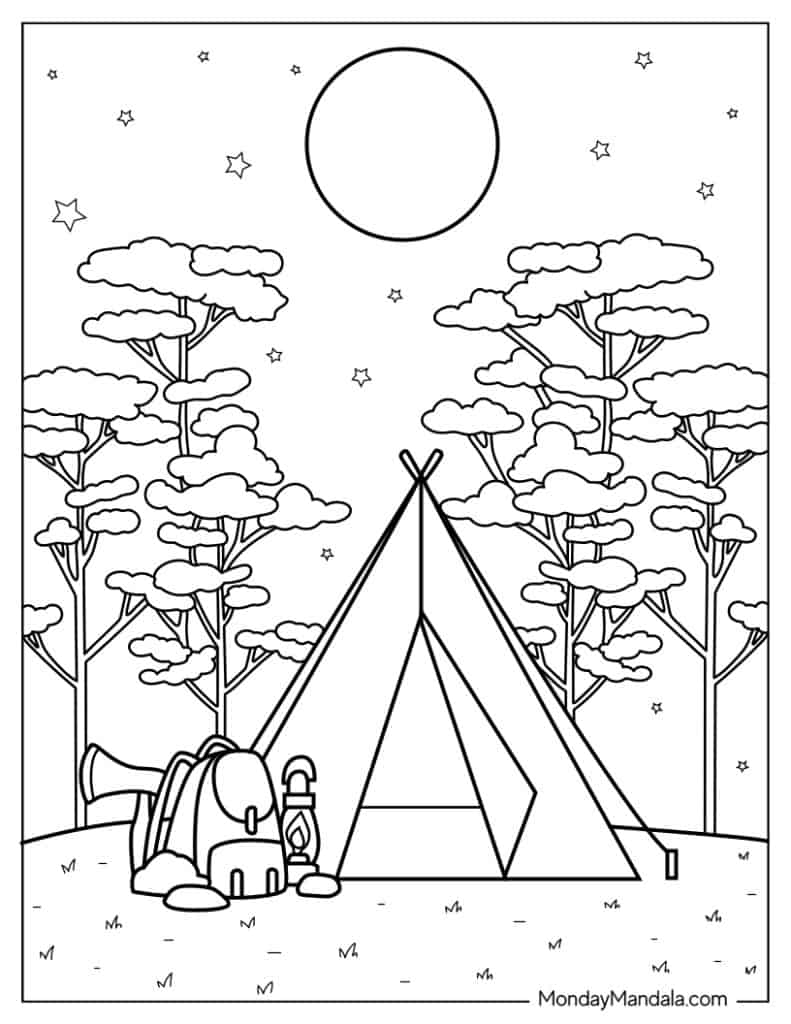 Camping hiking coloring pages free pdf printables