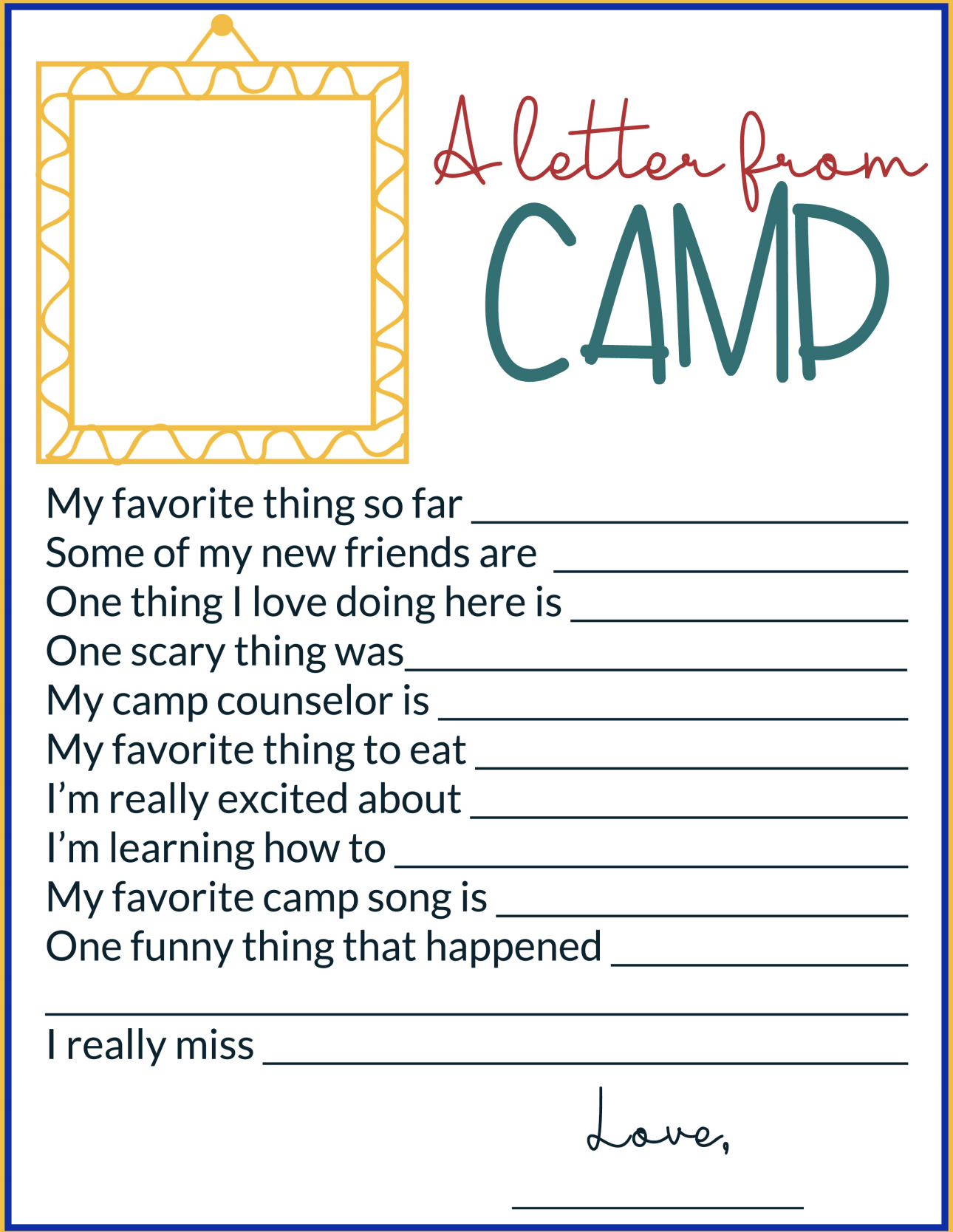 Letter from camp printable for kids