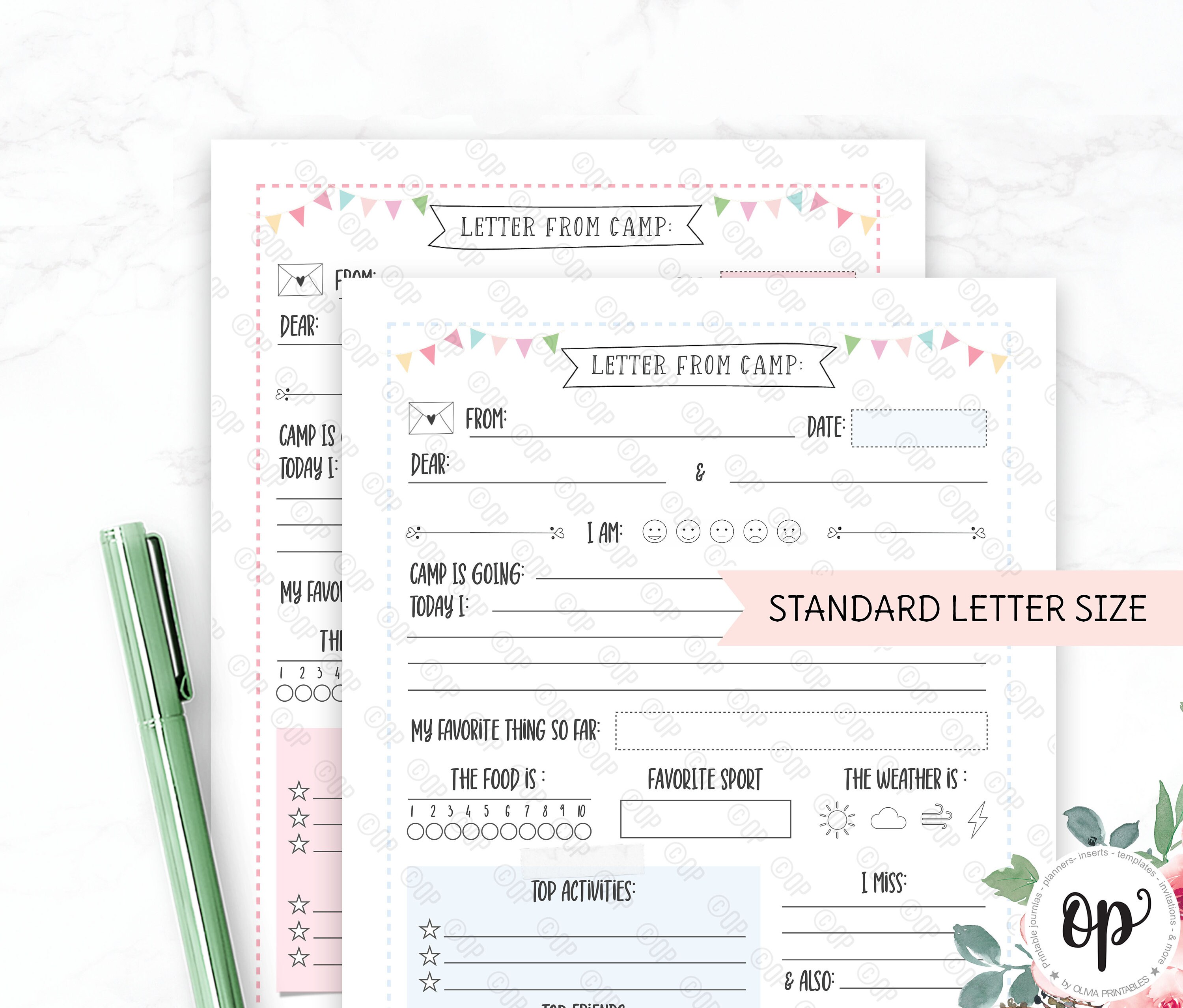 Letter from camp printable template summer camp stationery kids summer camp instant download