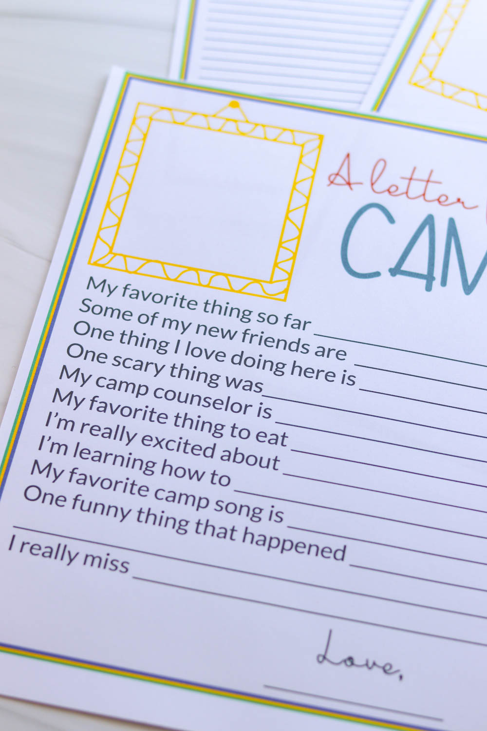 Letter from camp printable for kids