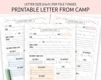 Letter from camp printable template summer camp stationery kids summer camp instant download