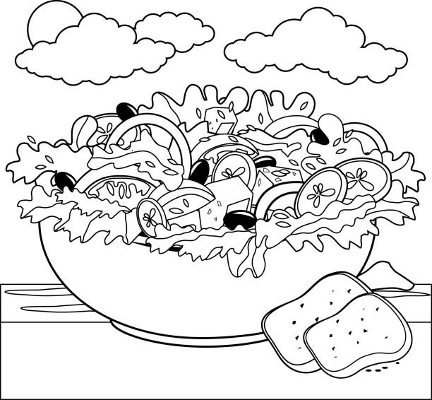 Greek salad black and white coloring book page stock illustration