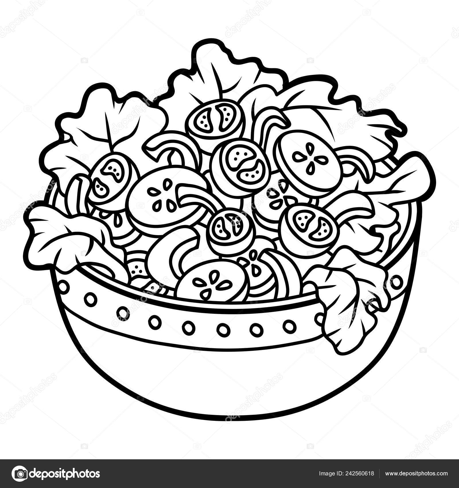 Coloring book children vegetables salad bowl stock vector by ksenyasavva