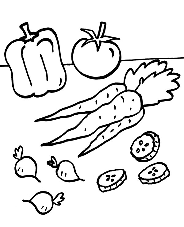 Mixed vegetables easy coloring sheets for children