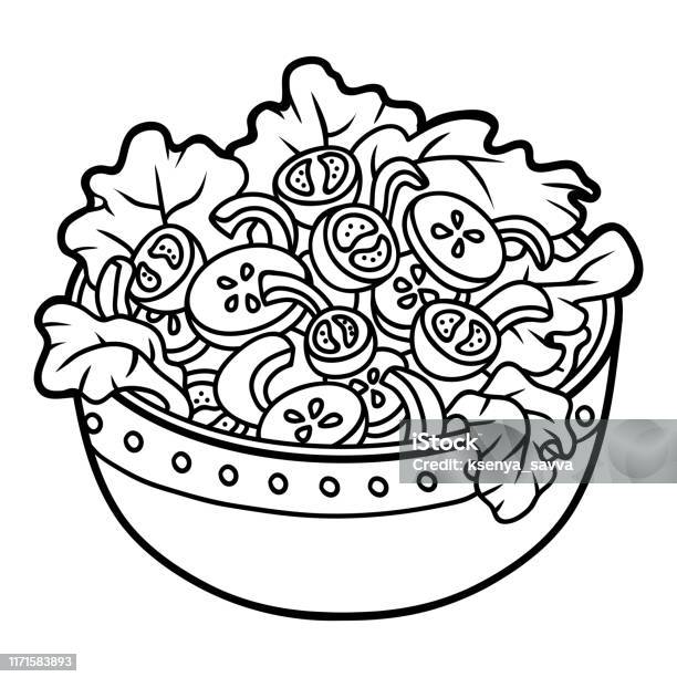 Coloring book vegetables salad bowl stock illustration