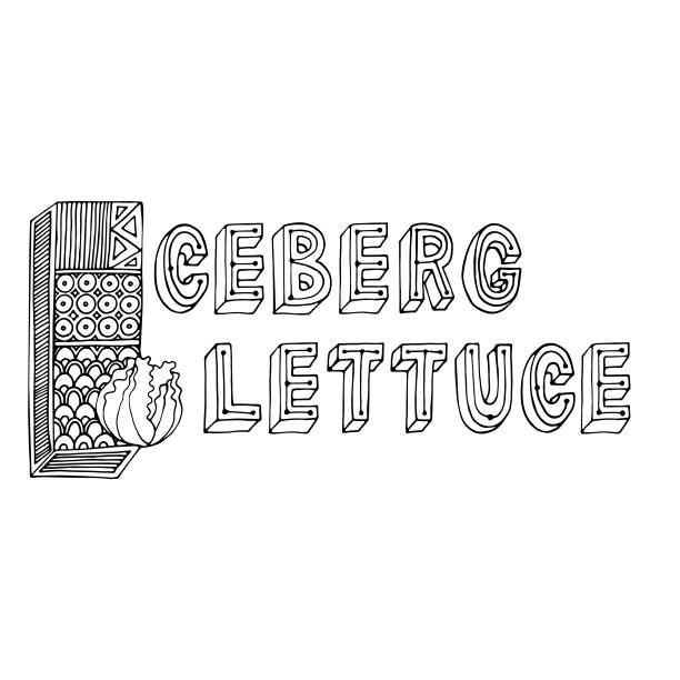 Hand drawing ornamented i letter and iceberg lettuce simple black outline illustration for coloring pages wallpapers prints cards posters geometric pattern on white isolated background stock illustration