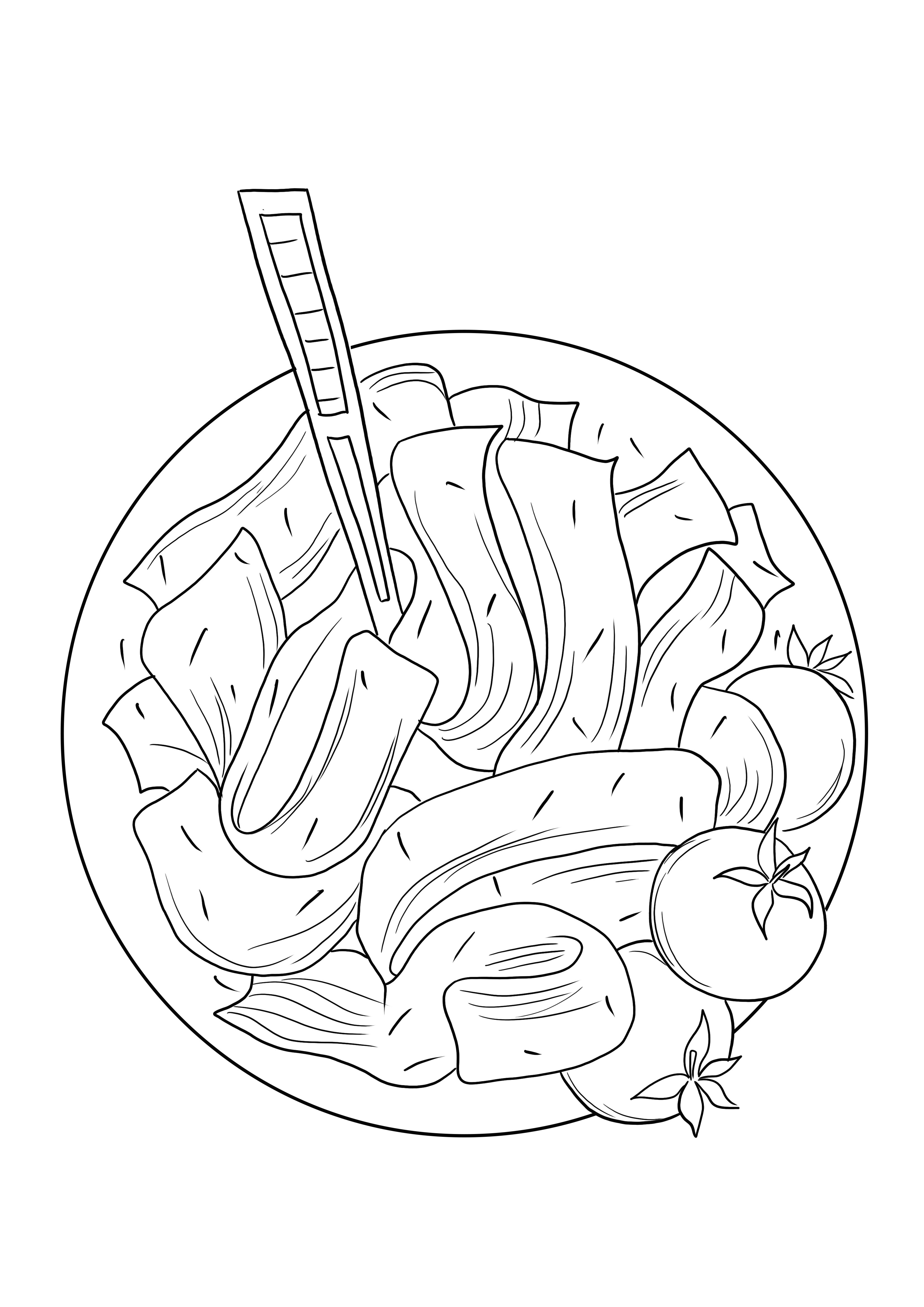 Simple coloring of a bowl of salad and fork free to print or save for later