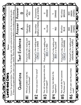 Lewis and clark color by number reading passage and text marking