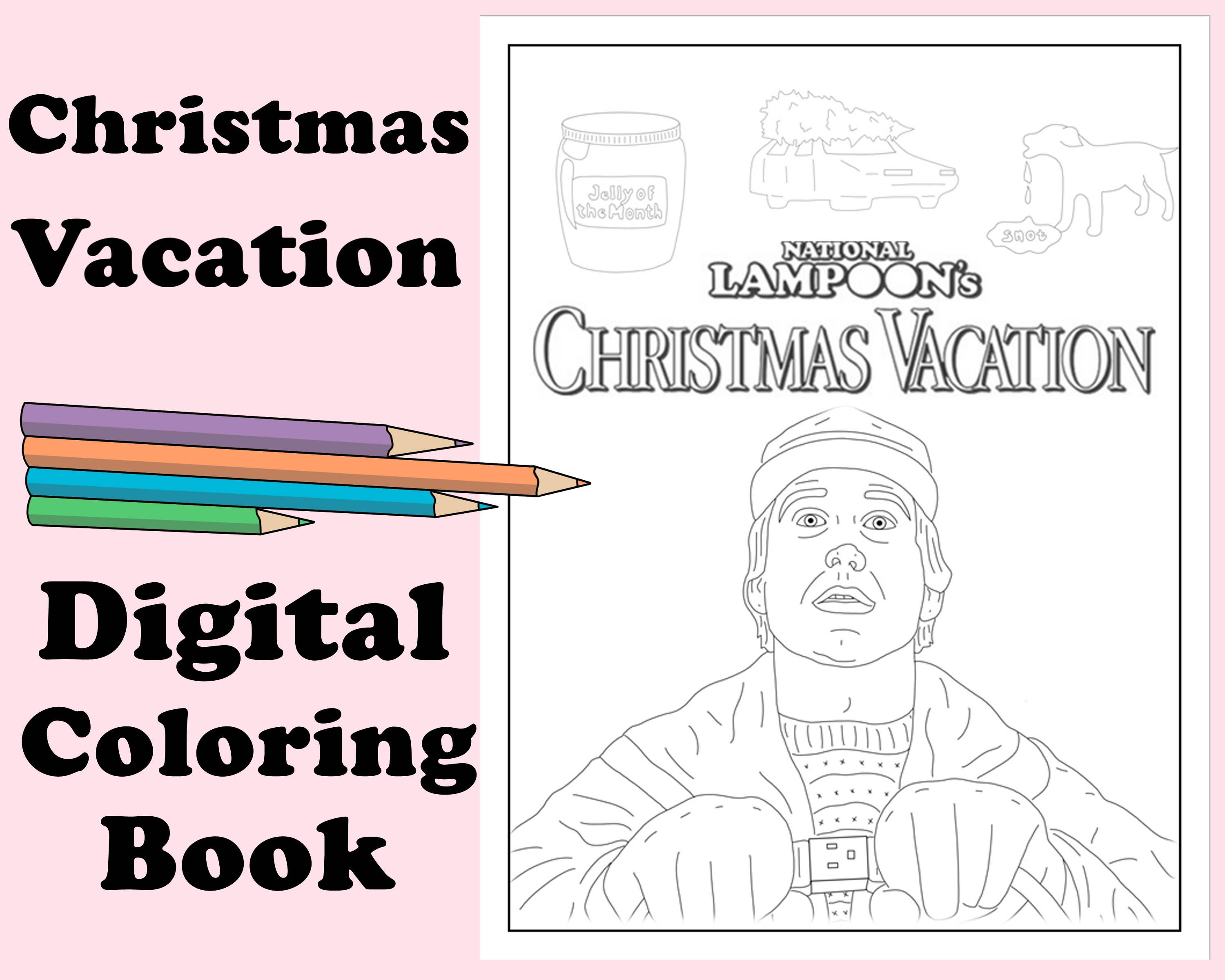 National lampoons christmas vacation adult coloring book instant print download digital file christmas activity coloring pages