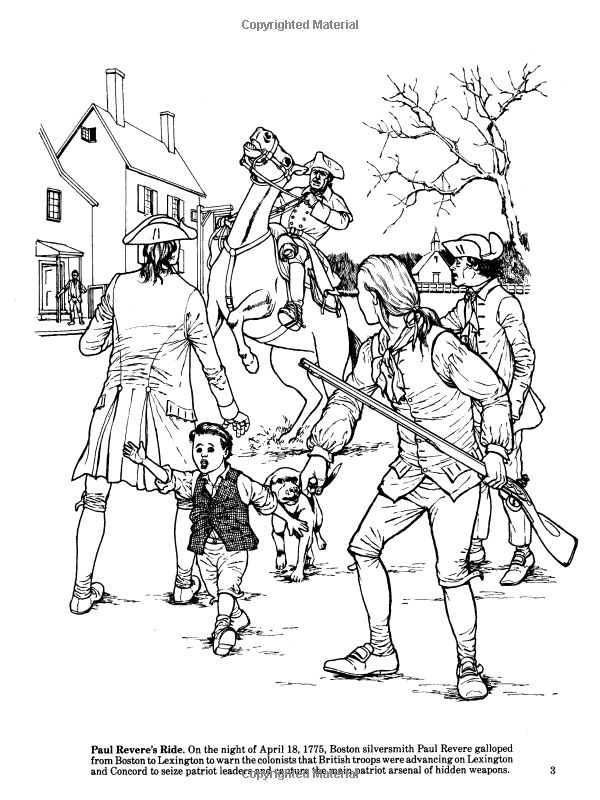 Story of the american revolution coloring book dover american history coloring books coloring books people coloring pages paul reveres ride