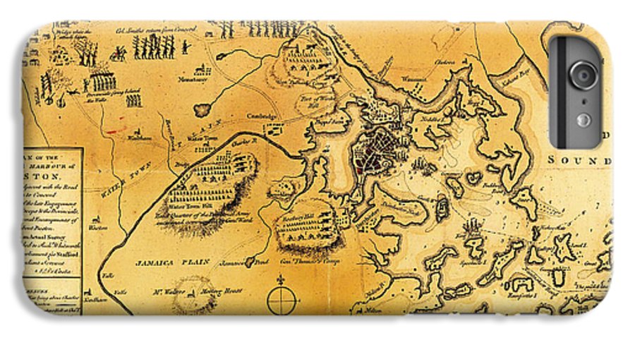 Antique map of the battles of lexington and concord iphone plus case by mountain dreams