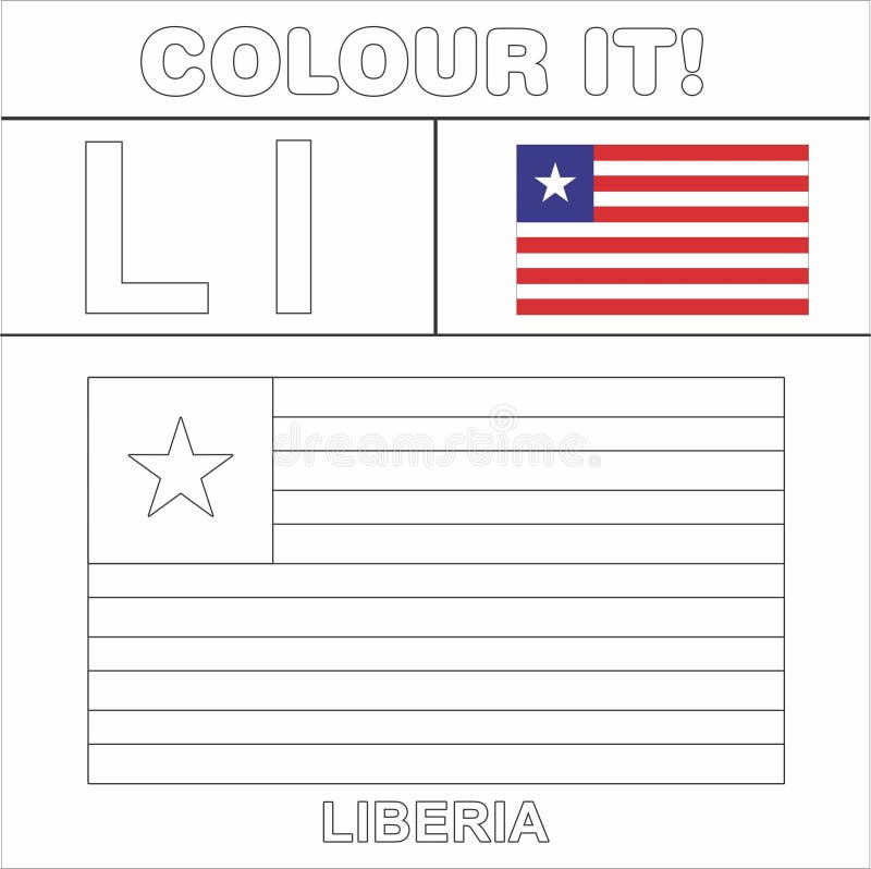 Colour it kids colouring page country starting from english letter l liberia how to color flag stock illustration