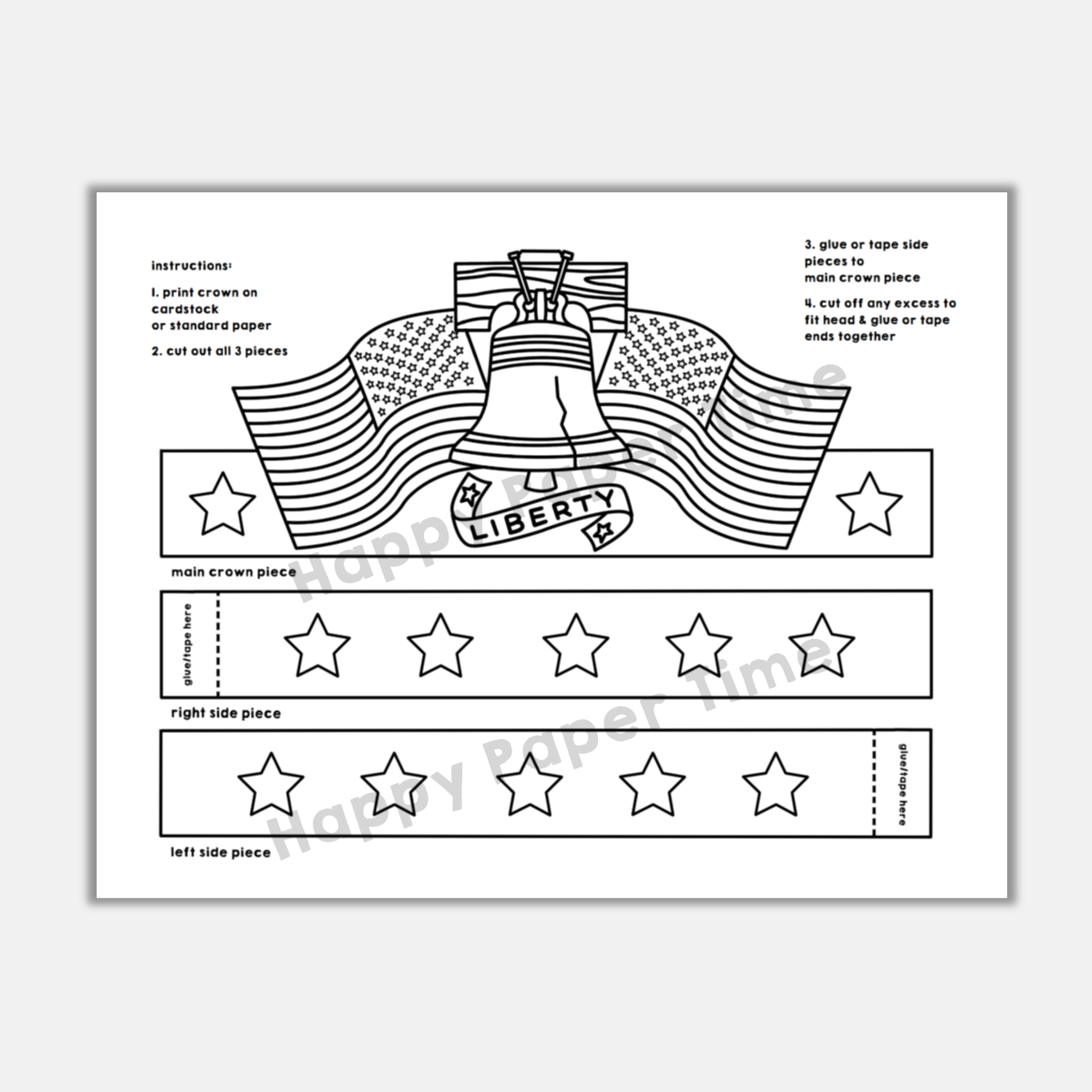 Liberty bell paper crown printable coloring craft activity template made by teachers