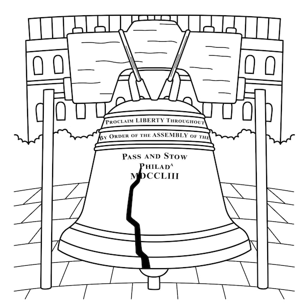 Premium vector th of july liberty bell coloring page for kids