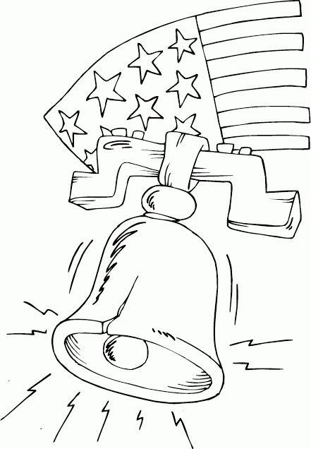 Liberty bell and flag coloring page