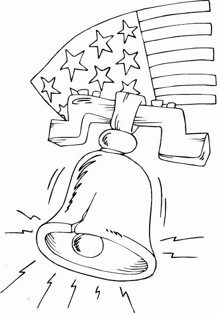 Liberty bell and flag coloring page