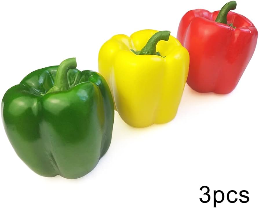 Lorigun artificial vegetables decor bell peppers fake vegetables fruits for decoration rustic farmhouse party table centrepieces red green yellow bell peppers pcs home kitchen