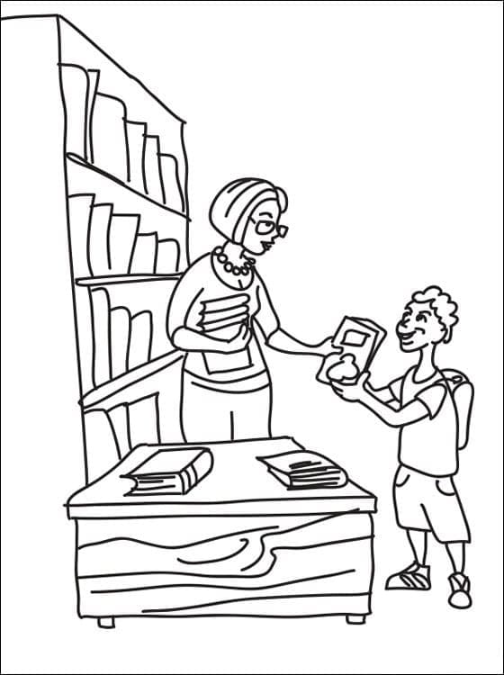 In the library coloring page