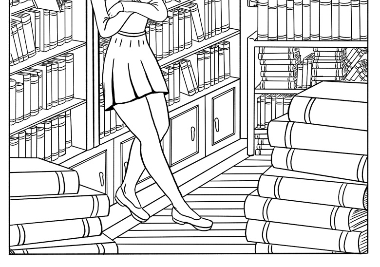 Library witch coloring page