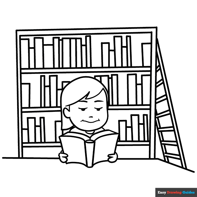 Library coloring page easy drawing guides