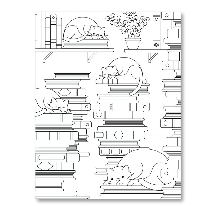 Printable coloring page cats in the stacks the new york public library