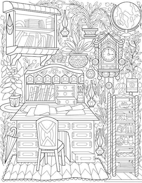 Library coloring pages vectors illustrations for free download