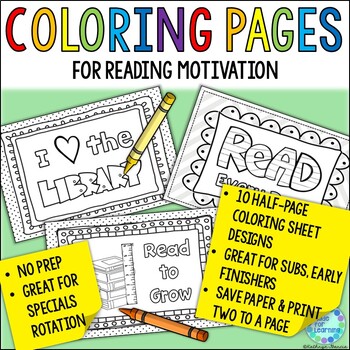 Library coloring sheets and pages for reading motivation tpt