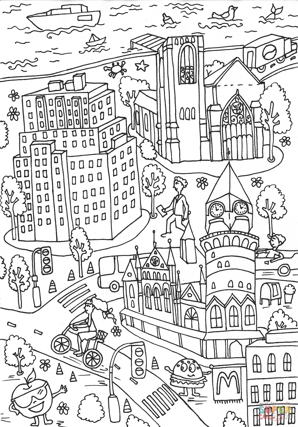 Western union building and jefferson market library coloring page free printable coloring pages