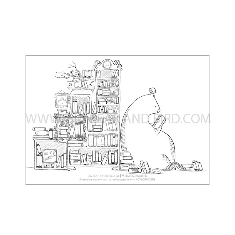 Library â coloring page â by big bear and bird