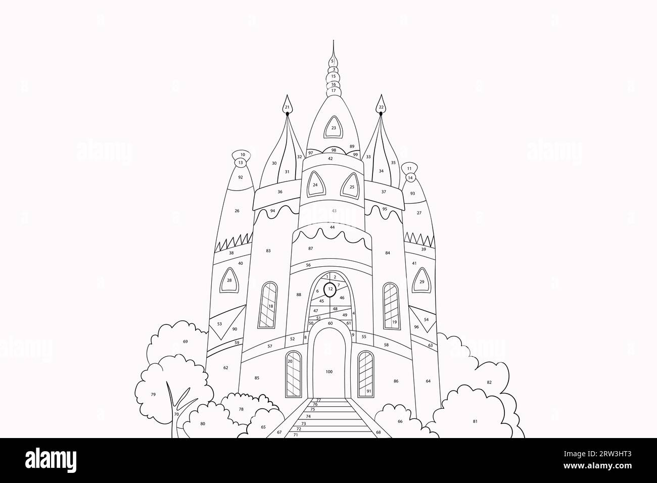 Pãgina para colorear para niãos con castillo palacio color por nãºmeros libro para colorear ilustraciãn vectorial matemãticas juego educativo de los niãos imagen vector de stock