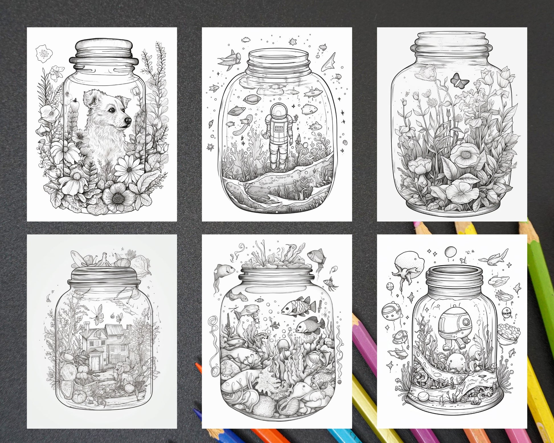 Pãginas para colorear imprimibles de life inside jar para adultos â coloring