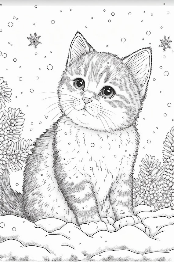 Pãginas descargable imprimible para colorear pdf navidad navideãa gatito gato dibujos para colorear gatito nieve ãrbol de navidad sombrero de santa