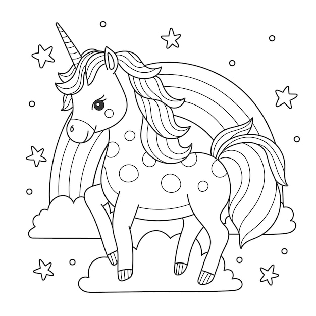 Lindo libro para colorear con unicornio vector gratis