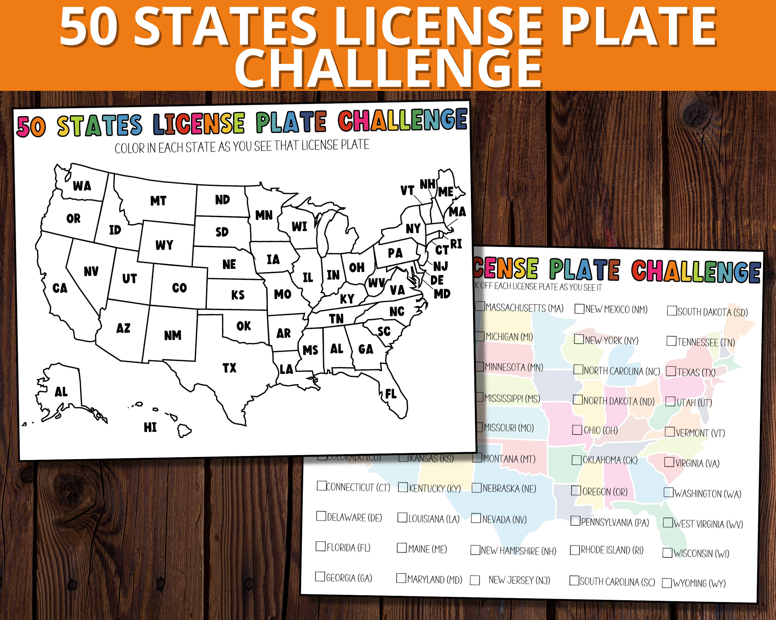 License plate challenge road trip printable kids travel activity