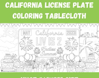 Personalized california license plate coloring table cover california birthday party decor huge x custom tablecloth