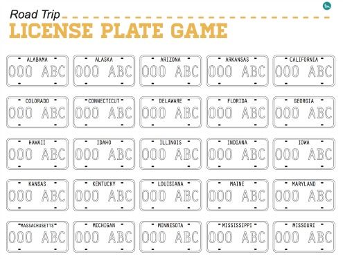 Printable license plate game road trip car games for kids license plate