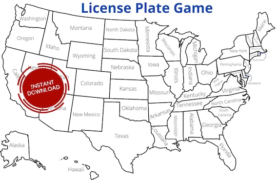 License plate game coloring sheet printable instant download