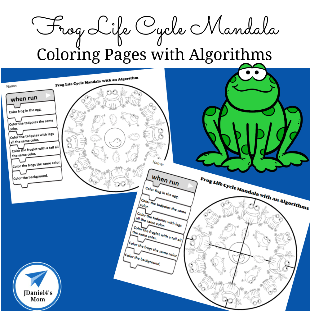 Frog life cycle mandala coloring pages with algorithms