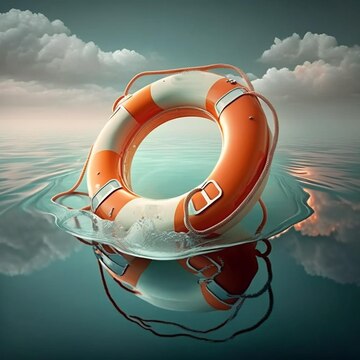 Premium photo orange life buoy on the surface of the sea a symbol of rescue help