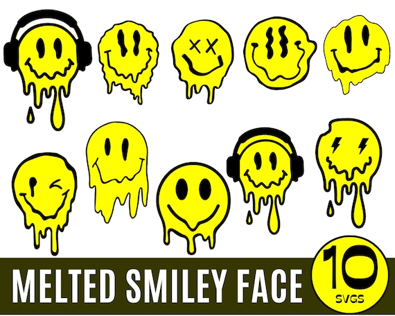 Melting smiley face smiley face svg bundle retro flower smiley leopard smiley face emoji svg smile svg cricutsilhouettepngdxfsvg instant download