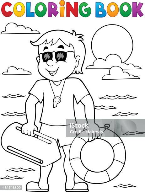 Coloring book life guard theme stock illustration