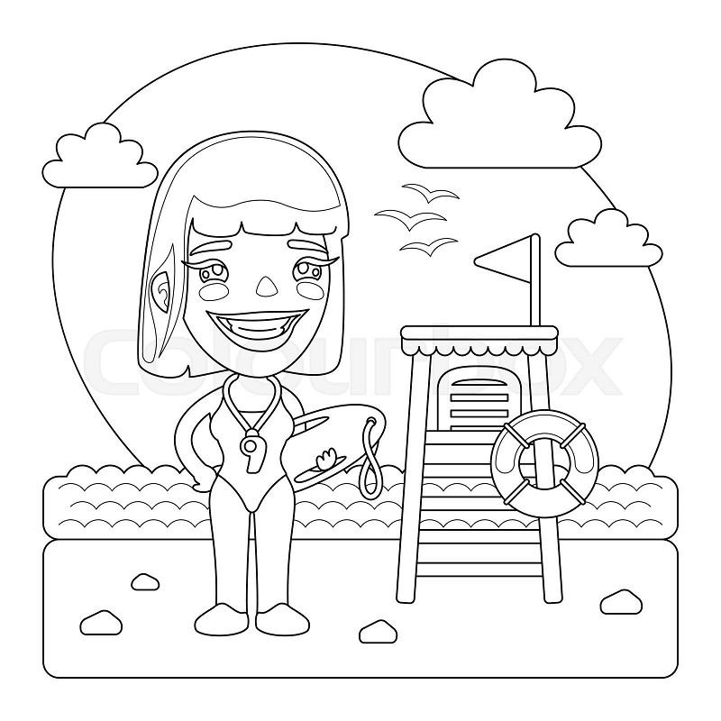 Lifeguard coloring page stock vector