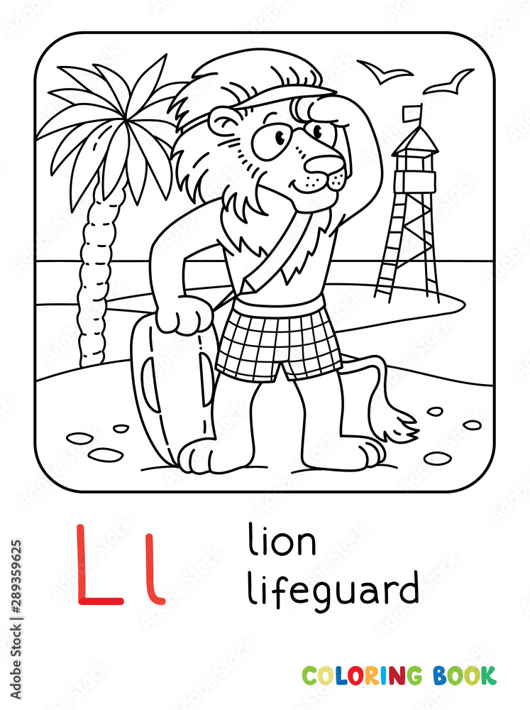 Lion lifeguard abc coloring book alphabet l vector