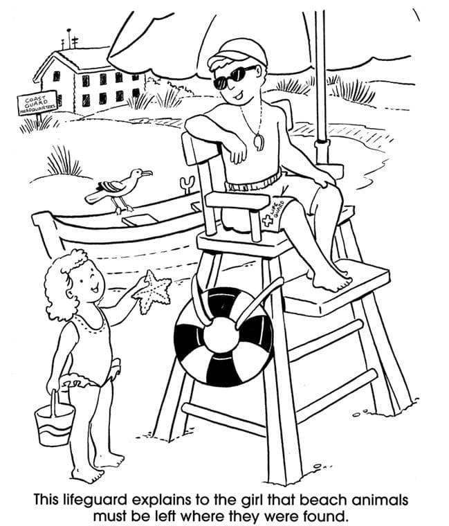 Friendly lifeguard coloring page