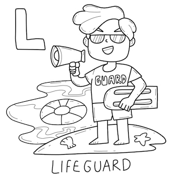 Premium vector alphabet occupation lifeguard coloring book with word